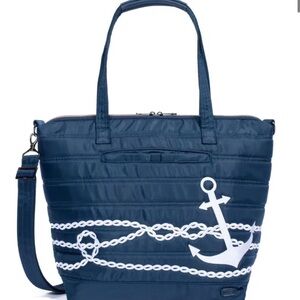 NWT Lug APOLLO NAUTICAL NAVY TOTE with Embroidered Anchor Red & White Zipper